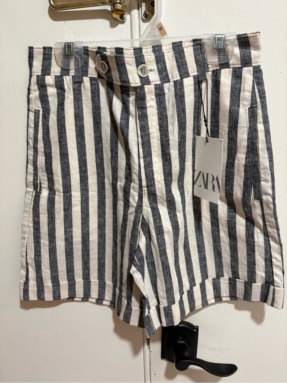 ZARA Black and White Striped Linen Blend Shorts
